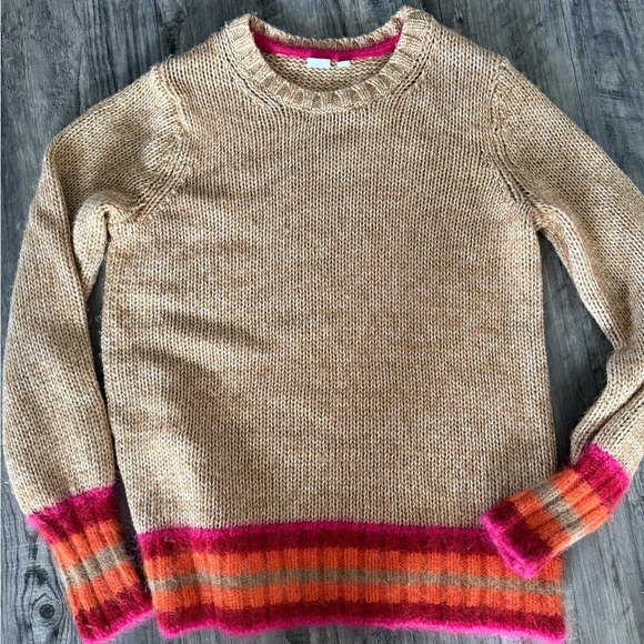 Gap Brown Knit Sweater with Multicolored Ribbed Hem - Picture 1 of 6
